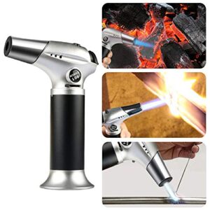 Blow Torch, Professional Kitchen Cooking Torch with Lock Adjustable Flame Refillable Mini Blow Torch Lighter for BBQ, Baking, Brulee Creme, Crafts and Soldering(Butane Gas Not Included)
