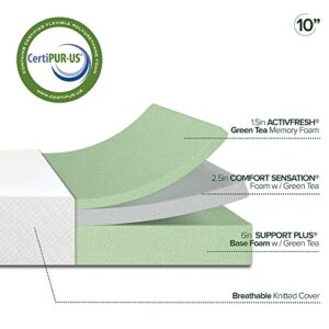 Zinus 10 Inch Green Tea Arie Memory Foam Mattress/CertiPUR-US Certified/Bed-in-a-Box/Pressure Relieving/Made in USA, Queen