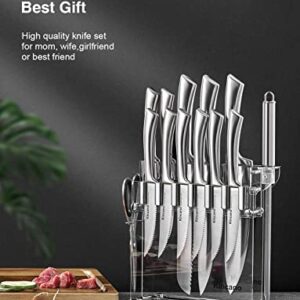 Knife Set, 14 PCS High Carbon Stainless Steel Kitchen Knife Set for Chef, Super Sharp Knife Set with Acrylic Stand, include Steak Knives, Sharpener and Scissors, Ergonomical Design by kincano