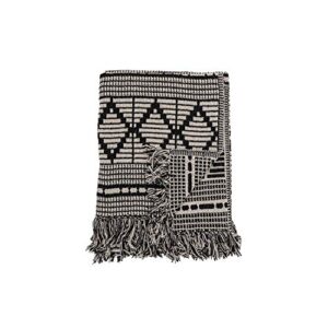 Bloomingville Black & Beige Woven Cotton Blend Blanket with Fringe Throw, One Size fits All, Black