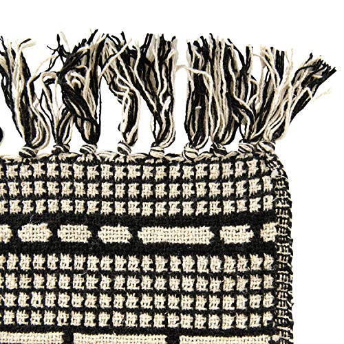 Bloomingville Black & Beige Woven Cotton Blend Blanket with Fringe Throw, One Size fits All, Black