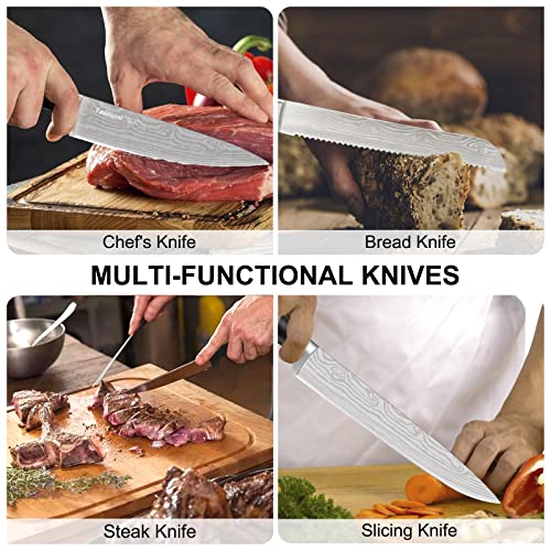 Knife set, 23 Pcs Kitchen Knife Set with Block & Sharpener Rod, High Carbon Stainless Steel Chef knife set, Ultra Sharp, Full-Tang Design