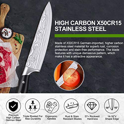 Knife set, 23 Pcs Kitchen Knife Set with Block & Sharpener Rod, High Carbon Stainless Steel Chef knife set, Ultra Sharp, Full-Tang Design