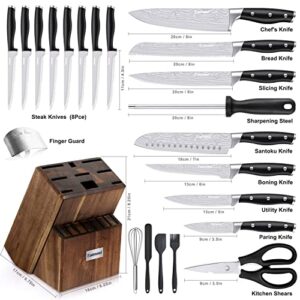 Knife set, 23 Pcs Kitchen Knife Set with Block & Sharpener Rod, High Carbon Stainless Steel Chef knife set, Ultra Sharp, Full-Tang Design