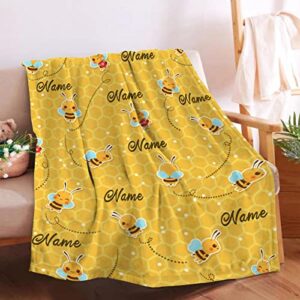 custom cute bee blankets super soft for bed couch sofa fuzzy warm cozy lightweight throw for friend adults women men 80 in x 60 in large for adult