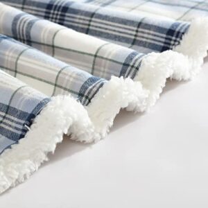 Eddie Bauer - Throw Blanket, Cotton Flannel Home Decor, All Season Reversible Sherpa Bedding (Edgewood Plaid Blue, Throw)