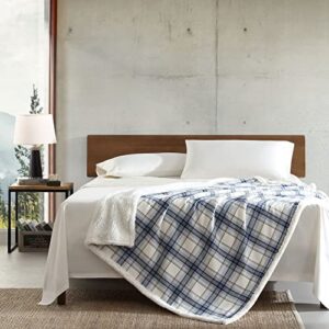 Eddie Bauer - Throw Blanket, Cotton Flannel Home Decor, All Season Reversible Sherpa Bedding (Edgewood Plaid Blue, Throw)