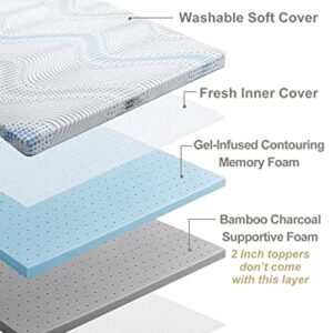 BedStory 4 Inch Mattress Topper Full Size, Gel & Bamboo Charcoal Infused Memory Foam Bed Toppers with Removable Cover, High Density Memory Foam