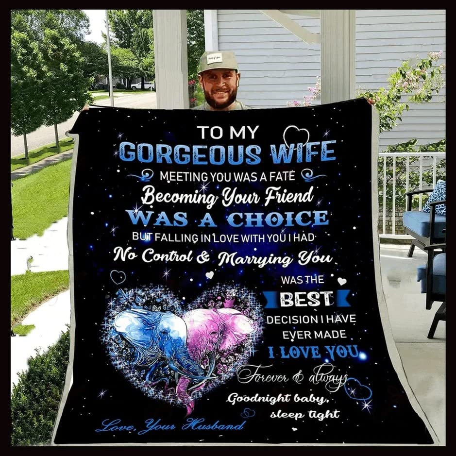 To My Gorgeous Wife, On Mothers Day Blue Pink Elephant In Heart , Valentines Day Gift Ideas, Jesus Blanket (Fleece Blanket, 60x80)