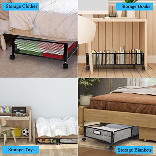 Under Bed Storage with Wheels, 2 Pack Foldable Under Bed Shoe Storage Containers Drawer Underbed Rolling Storage Organizer for Clothes Toys Shoes