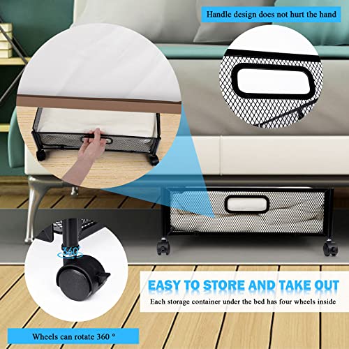 Under Bed Storage with Wheels, 2 Pack Foldable Under Bed Shoe Storage Containers Drawer Underbed Rolling Storage Organizer for Clothes Toys Shoes