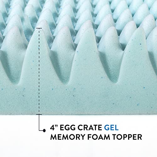 Best Price Mattress 4 Inch Egg Crate Memory Foam Mattress Topper with Cooling Gel Infusion, CertiPUR-US Certified, Queen Light Blue