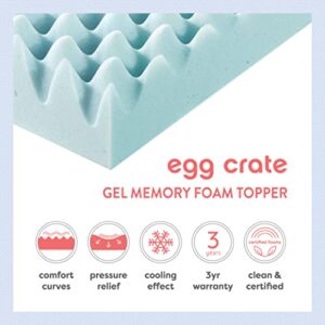 Best Price Mattress 4 Inch Egg Crate Memory Foam Mattress Topper with Cooling Gel Infusion, CertiPUR-US Certified, Queen Light Blue