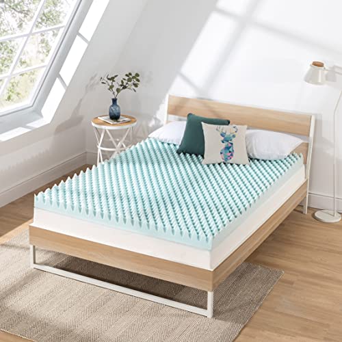 Best Price Mattress 4 Inch Egg Crate Memory Foam Mattress Topper with Cooling Gel Infusion, CertiPUR-US Certified, Queen Light Blue