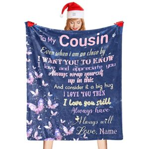 CUXWEOT Custom Blanket with Name Personalized to My Cousin Butterfly Soft Fleece Throw Blanket for Gifts (50 X 60 inches)