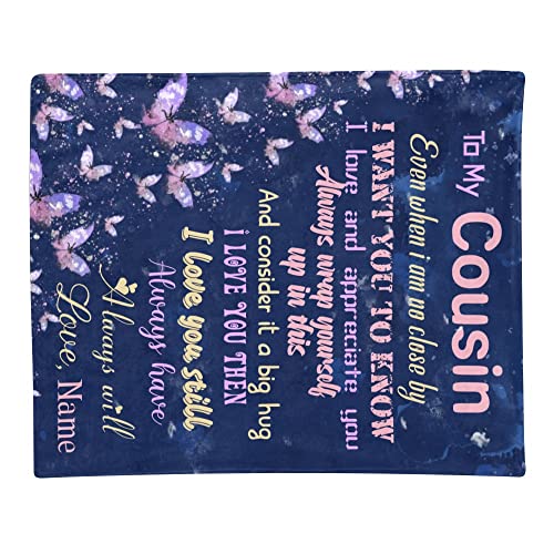 CUXWEOT Custom Blanket with Name Personalized to My Cousin Butterfly Soft Fleece Throw Blanket for Gifts (50 X 60 inches)