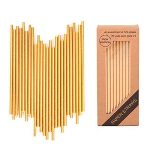 125 pcs gold paper straws biodegradable metallic drinking decoration disposable - boxed 5 individual packs of 25 units