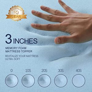 3 Inch Gel Memory Foam Mattress Topper Queen Size High Density Cooling Pad Pressure Relief Bed Topper (with Removable & Washable Bamboo Cover)