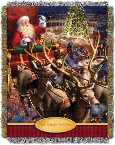 Warner Brothers The Polar Express, "Santa Flight" Woven Tapestry Throw Blanket, 48" x 60", Multi Color