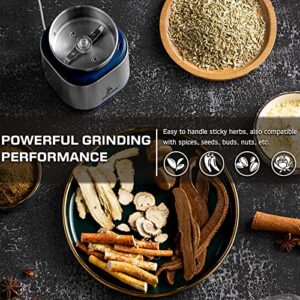 ZHENGHAI Electric Herb Grinder 200w Spice Grinder Compact Size, Easy On/Off, Fast Grinding for Flower Buds Dry Spices Herbs, with Pollen Catcher and Cleaning Brush (Stainless Steel & Blue)