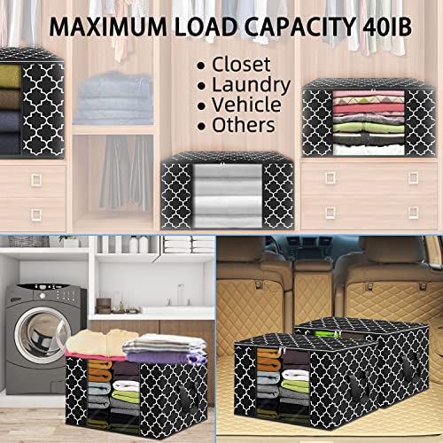 QYQBOON Large Clothes Storage Bags 100L Storage Bins Organizer Clothing Thicken Storage Containers for Comforter Blanket Bedding, Foldable with Reinforced Handle, Clear Window, Sturdy Zippers, 3 Pack…
