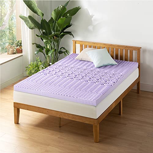 Mellow 3 Inch 5-Zone Memory Foam Mattress Topper, Soothing Lavender Infusion, Queen