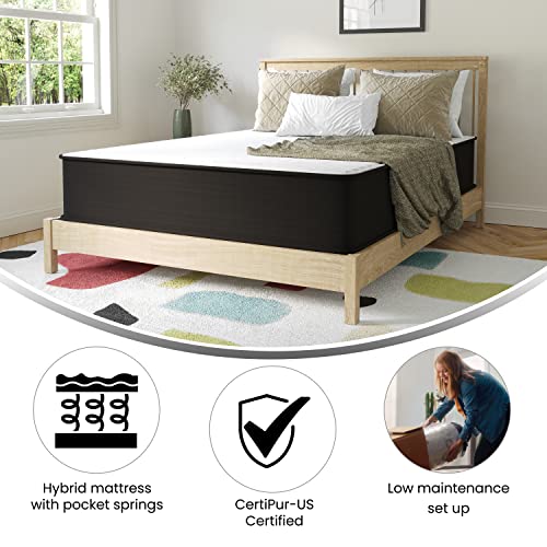 BizChair 12 Inch Hybrid Mattress, Queen Size High Density Foam and Pocket Spring Mattress in a Box, CertiPur-US Certified Foam