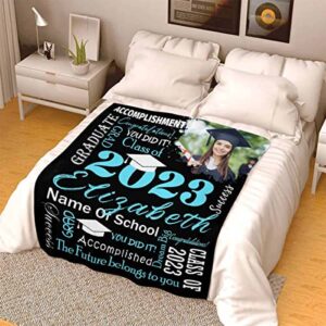 M YESCUSTOM Custom Name 2023 Graduation Blankets with Photo for Son Daughter Kids Personalized for Him Her Class of 2023 Seniors Students 50"x60"