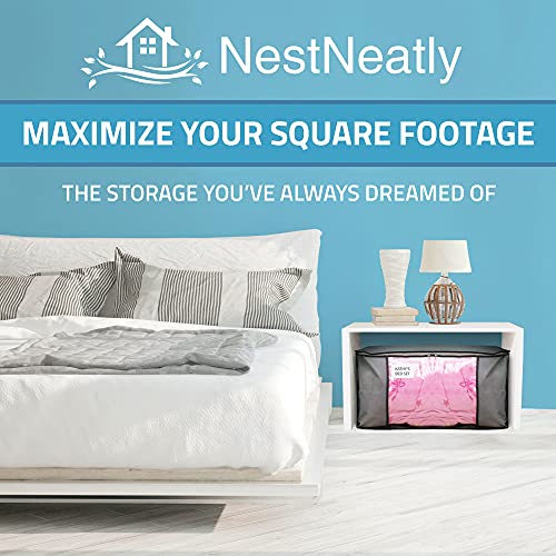 NestNeatly Large Capacity Clothes Storage Bag Organizer with Reinforced Handle for Comforters, Blankets, Bedding, Foldable with Sturdy Zipper, Clear Window, 3 Pack, Gray