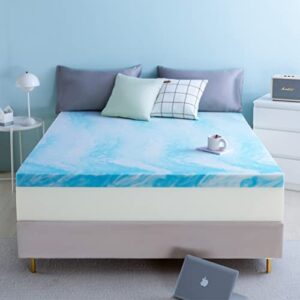 queen mattress topper 2 inch memory foam mattress topper with cooling gel infusion, mattress topper in a box, certipur-us certified, 60”x80”, blue