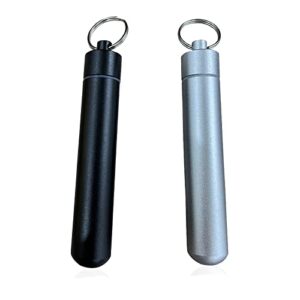 ACoiay Portable toothpick holder Stainless Steelaluminum Waterproof,toothpick case travel Pocket3 Pieces with Keychain, forOutdoor Picnic and Camping(A) (Stainless Steel)