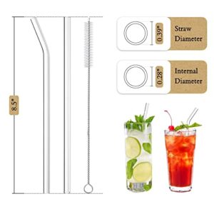 Piteno® 16-Pack Reusable Glass Straws, Clear Glass Drinking Straws, Perfect for Smoothies, Milkshakes, Juice, Tea, Set of 6 Straight and 6 Bent with 4 Cleaning Brushes (Size 8.5''x10MM)