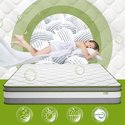 Crystli Twin Mattress, 10 inch Twin Size Mattress Hybrid Mattress Medium Firm with Memory Foam & Individually Wrapped Coils Innerspring Bed Mattress for Body Support, CertiPUR-US Certified