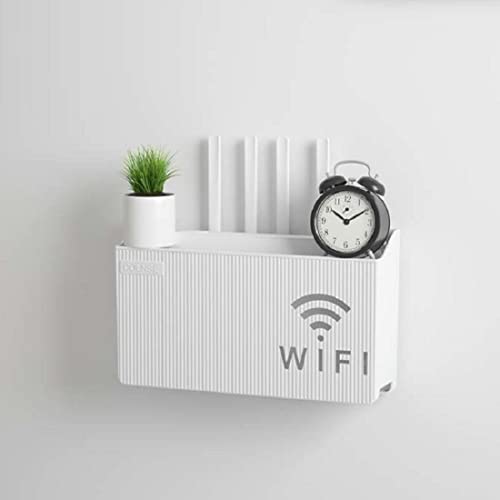 Wall Mounted Wireless WiFi Router Shelf Storage Box, ABS Plastic Cable Storage Box, Hanging Power Decor Stripe Bracket Box for Home Room Power WiFi Router Art Shelf Decor