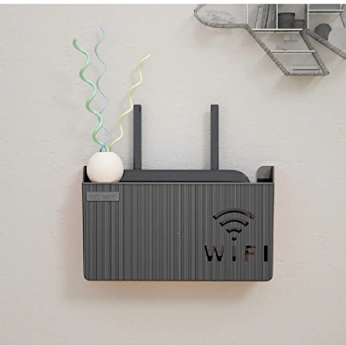 Wall Mounted Wireless WiFi Router Shelf Storage Box, ABS Plastic Cable Storage Box, Hanging Power Decor Stripe Bracket Box for Home Room Power WiFi Router Art Shelf Decor