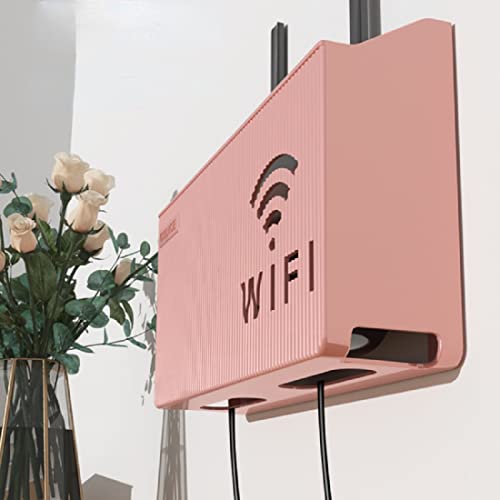 Wall Mounted Wireless WiFi Router Shelf Storage Box, ABS Plastic Cable Storage Box, Hanging Power Decor Stripe Bracket Box for Home Room Power WiFi Router Art Shelf Decor