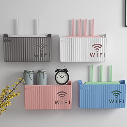 Wall Mounted Wireless WiFi Router Shelf Storage Box, ABS Plastic Cable Storage Box, Hanging Power Decor Stripe Bracket Box for Home Room Power WiFi Router Art Shelf Decor