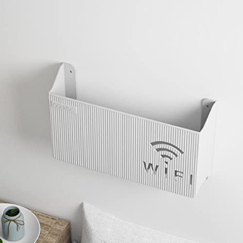 Wall Mounted Wireless WiFi Router Shelf Storage Box, ABS Plastic Cable Storage Box, Hanging Power Decor Stripe Bracket Box for Home Room Power WiFi Router Art Shelf Decor