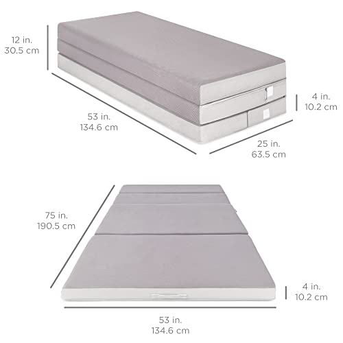 Best Choice Products 4in Portable Mattress Folding Mattress Topper Full for Camping, Guest, Toddler, Foam Plush w/Carry Case - Gray