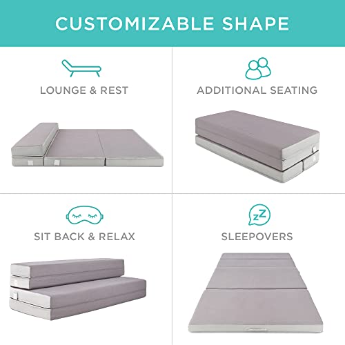 Best Choice Products 4in Portable Mattress Folding Mattress Topper Full for Camping, Guest, Toddler, Foam Plush w/Carry Case - Gray