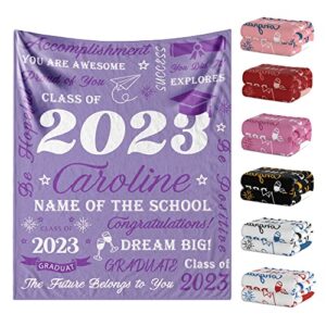 custom class of 2023 graduation blanket with graduate name & school, personalized graduation blanket for class of 2023, graduation gifts 2023 for college and high school graduates