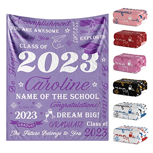 Custom Class of 2023 Graduation Blanket with Graduate Name & School, Personalized Graduation Blanket for Class of 2023, Graduation Gifts 2023 for College and High School Graduates