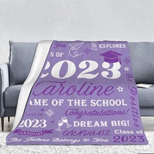 Custom Class of 2023 Graduation Blanket with Graduate Name & School, Personalized Graduation Blanket for Class of 2023, Graduation Gifts 2023 for College and High School Graduates