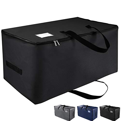 IHOMGAIC 100L Extra Large Storage Bag, Tote Storage Organizer with Double Zipper and Carry Handles, Collapsible Under Bed Storage Quilt Pillow Containers with Clear Pocket 27.5x16.5x13.7in (Black, L)