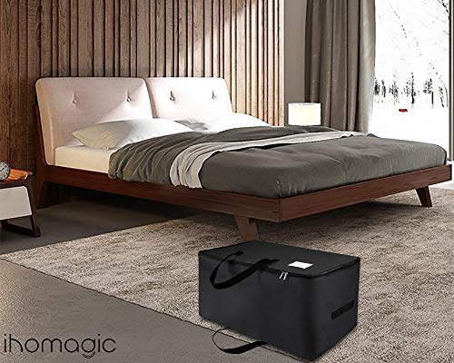 IHOMGAIC 100L Extra Large Storage Bag, Tote Storage Organizer with Double Zipper and Carry Handles, Collapsible Under Bed Storage Quilt Pillow Containers with Clear Pocket 27.5x16.5x13.7in (Black, L)