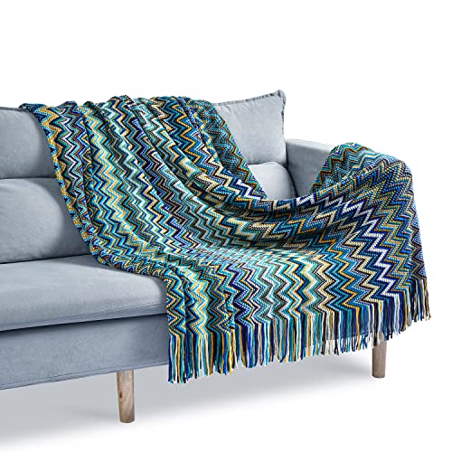 Cozary Woven Throw Blanket Reversible Cotton Bohemian, Tapestry Outdoor Knitted Tassel Blankets,Soft Cozy Lightweight Couch Decorative afghans Throw Blankets, Bed, Sofa,50 * 60 inches