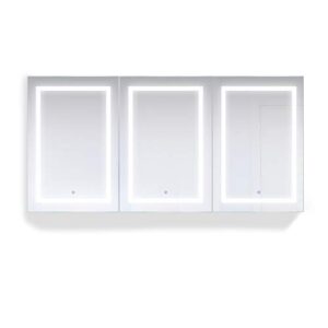krugg led medicine cabinet 72 inch x 36 inch | recessed or surface mount mirror cabinet w/dimmer & defogger + 3x makeup mirror inside & outlet + usb(left left right)
