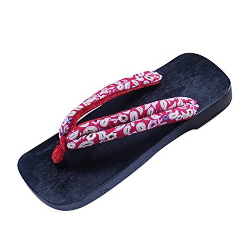 Men Shoes Square Head Fashion Clip Toe Flip Flop Japanese Clogs Cool Flip Flop Wave Slider (Watermelon Red, 6)