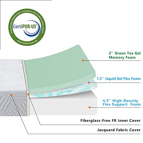 Queen Size Mattress, 10 Inch Gel Memory Foam, Cooling Green Tea Mattress with Fit Ergonomics & Relieve Stress, Medium Firm Feel with Flex Support, Motion Isolating, CertiPUR-US Certified (10", Queen)