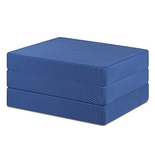 Olee Sleep Tri-Folding Memory Foam Topper, 4 inch, Blue